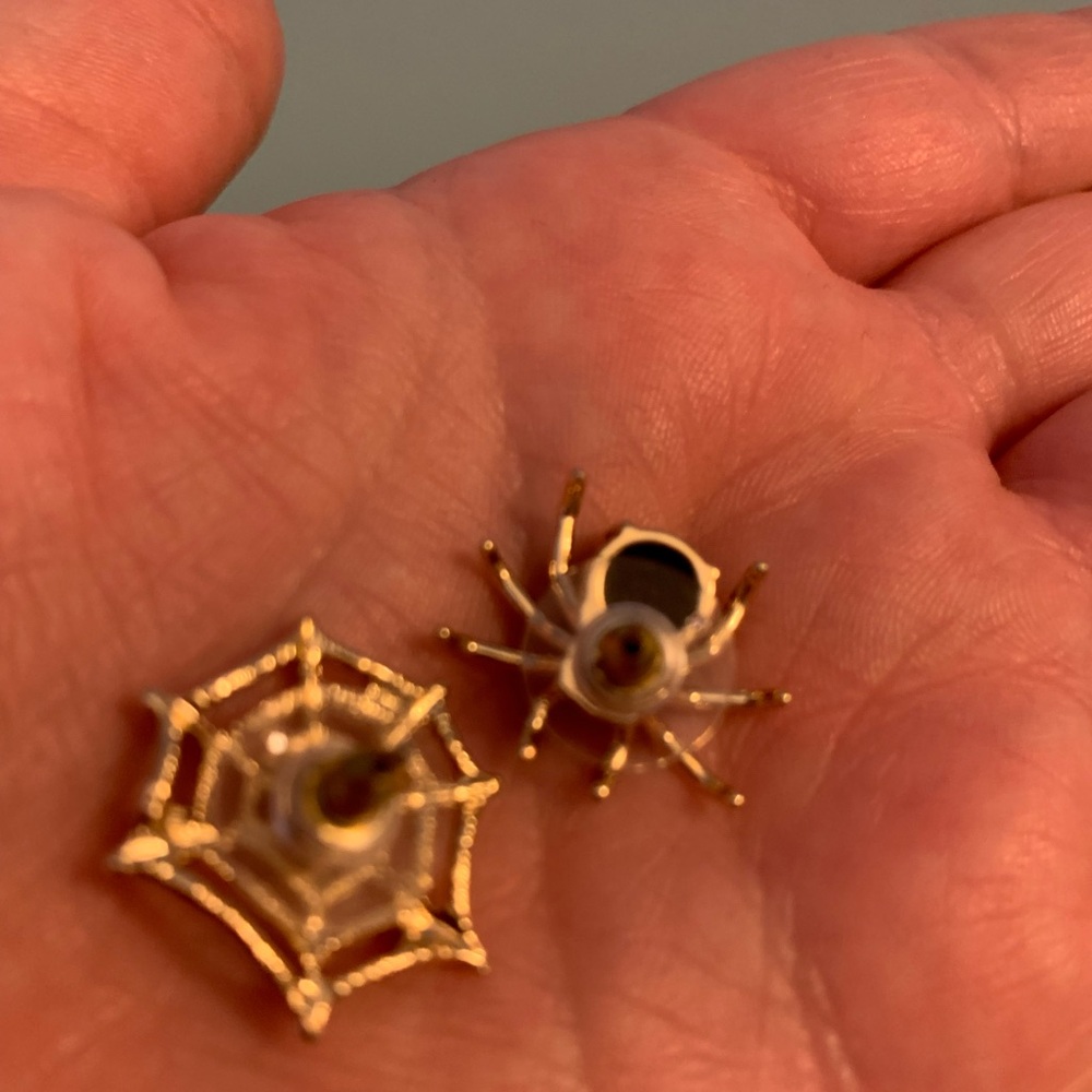 Betsey Johnson Gold Spider and Web Earrings with gems - Picture 3 of 4